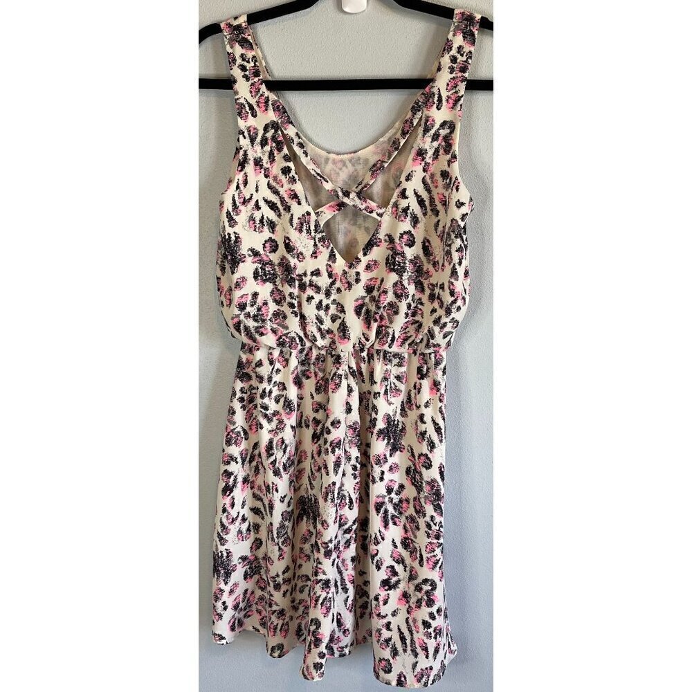 LUSH Womens Strappy Blouson Mini Dress Small Cheetah Print Lined - Picture 3 of 12